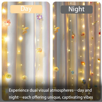 suddus DIY Curtain Lights Kit - 200 LED Fairy String Lights with 3D Butterflies & Silk Flowers, Remote Control 8 Modes USB Powered for Bedroom Wall to Wedding Backdrop (6.5x6.5ft Warm White)