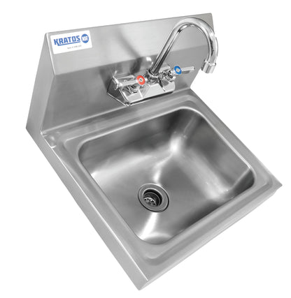 Kratos Commercial Hand Sink with Gooseneck Faucet | 14"W x 10"D x 5"H Stainless Steel Bowl | Wall Mounted Stainless Steel Handwashing Sink for Foodservice and Commercial Use | NSF Certified (28W-088)