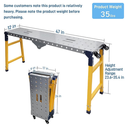 Villertech Folding Scaffolding Platform 1100 Lbs Height Adjustable Anti Slip Steel Step Ladder Stool with Galvanized Coating Anti-Slip Feet for Construction Car Washing Roof Snow Removal（47" Wide）