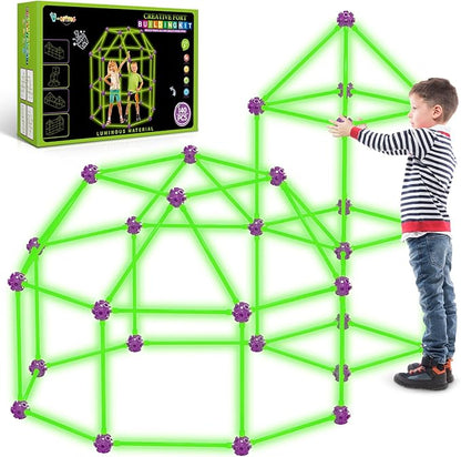 V-Opitos 140 Pack Glow in The Dart Fort Building Kits for Kids Age 4 5 6 7 8+ Years Old STEM Building Toys for DIY Castles Tunnels Ideal Christmas Birthday Gifts for Boys &amp Girls