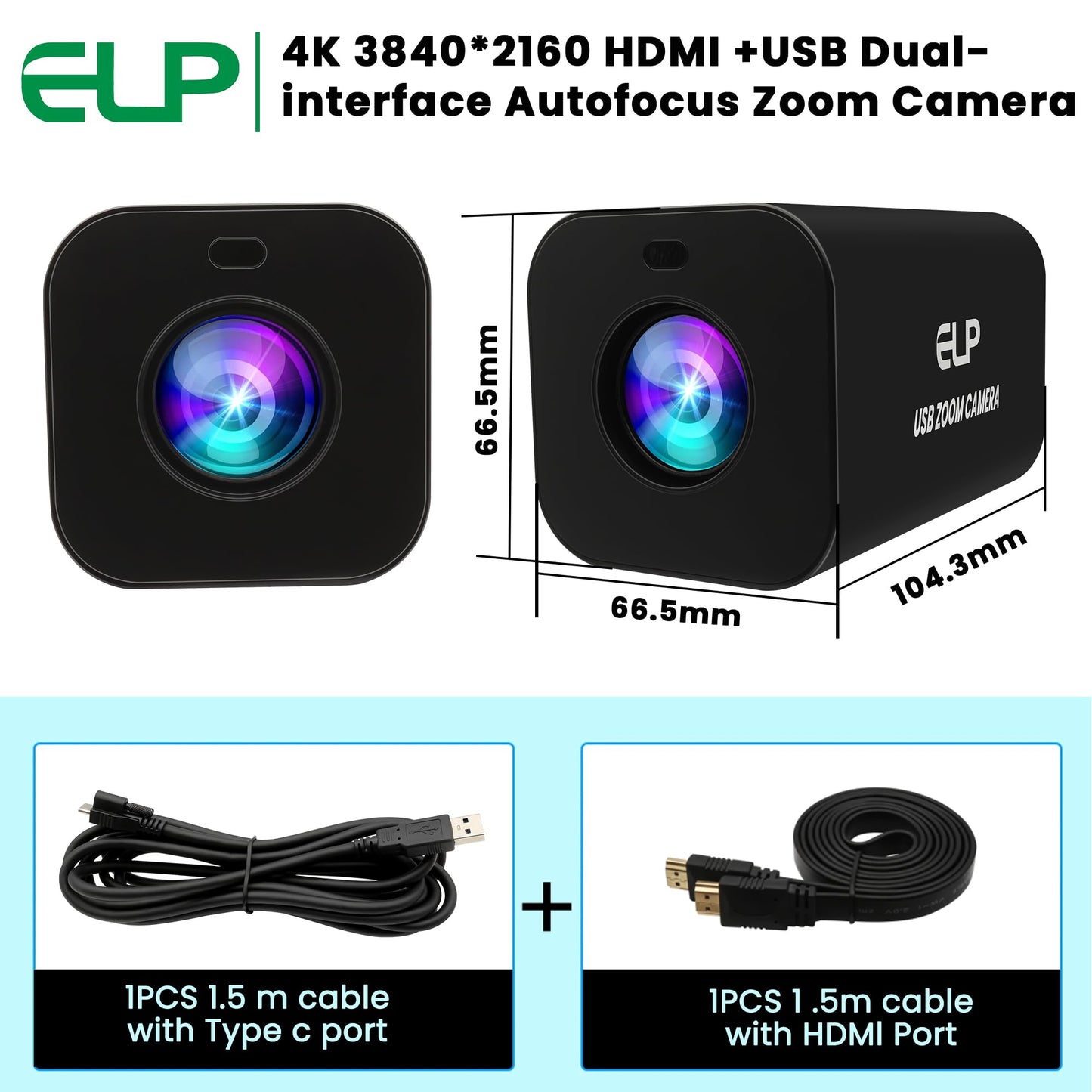 ELP 21X Zoom 4K 30fps USB Camera 1080P 60fps HDMI USB Webcam Autofocus Manual Focus PC Web Cam H.265 H.264 High Speed Web_Camera for Church Streaming Video Conference (21X Zoom)