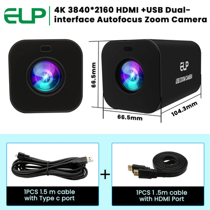 ELP 21X Zoom 4K 30fps USB Camera 1080P 60fps HDMI USB Webcam Autofocus Manual Focus PC Web Cam H.265 H.264 High Speed Web_Camera for Church Streaming Video Conference (21X Zoom)