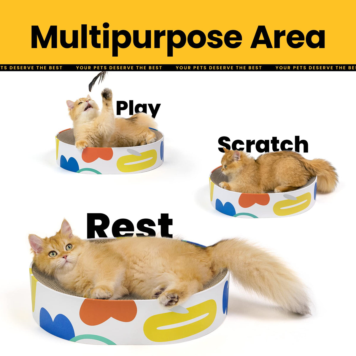 Conlun Cat Scratcher Cardboard,2 in 1 Oval Cat Scratch Pad Bowl for Indoor Kitty Grinding Claw,Round Kittens Scratching Board Corrugated Lounge Pet Beds&Furniture Protector for Couch&Carpets&Sofas