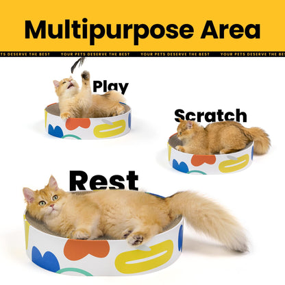 Conlun Cat Scratcher Cardboard,2 in 1 Oval Cat Scratch Pad Bowl for Indoor Kitty Grinding Claw,Round Kittens Scratching Board Corrugated Lounge Pet Beds&Furniture Protector for Couch&Carpets&Sofas