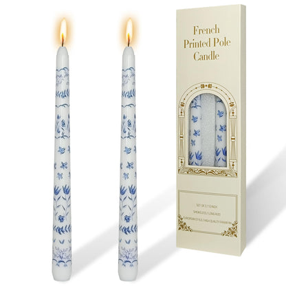 Blue and White Porcelain Candles - Mixed Flowers and Plants Taper Candlesticks 10Inch Handmade Candle Sticks for Home Wedding Party Decor Gifts Set of 2