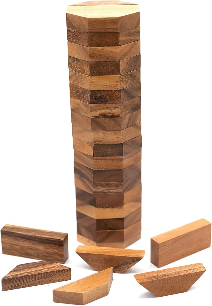 BSIRI Octa Tumbling Tower Game - Wooden Stacking Game Outdoor Games for Adults and Family Ideal for Game Night Home Decor for Living Room Classroom Office