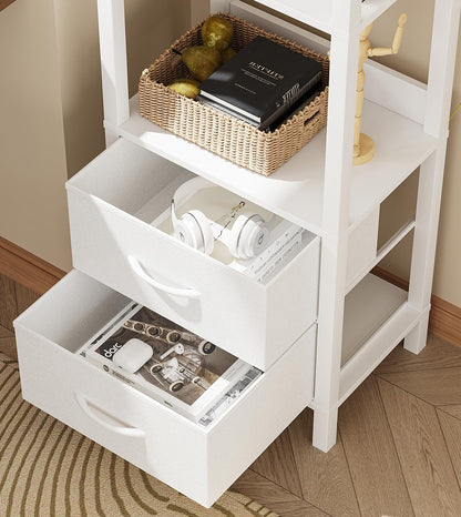 VIMBER Tall Bookshelf with Drawers, 6-Tier Bookcase for Books, Garage Kit, CDs, Movies, Modern Standing Bookshelves Storage Organizer for Bedroom Office Living Room White USSJ002W