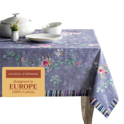 Maison d' Hermine Table Cloth Rectangle Table 100% Cotton 54 x 72 Inches Tablecloth Reusable Decorative for Dining Kitchen Gifts for Mothers Day Spring Summer - Sweet Rose Lavender - Country Garden