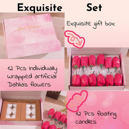 WPPNSY 24 Pcs Floating Candles for Centerpieces and Floating Flowers Artificial Flowers Head Vase Filler for Party Home Table Wedding Centerpieces Decoration (Champagne)