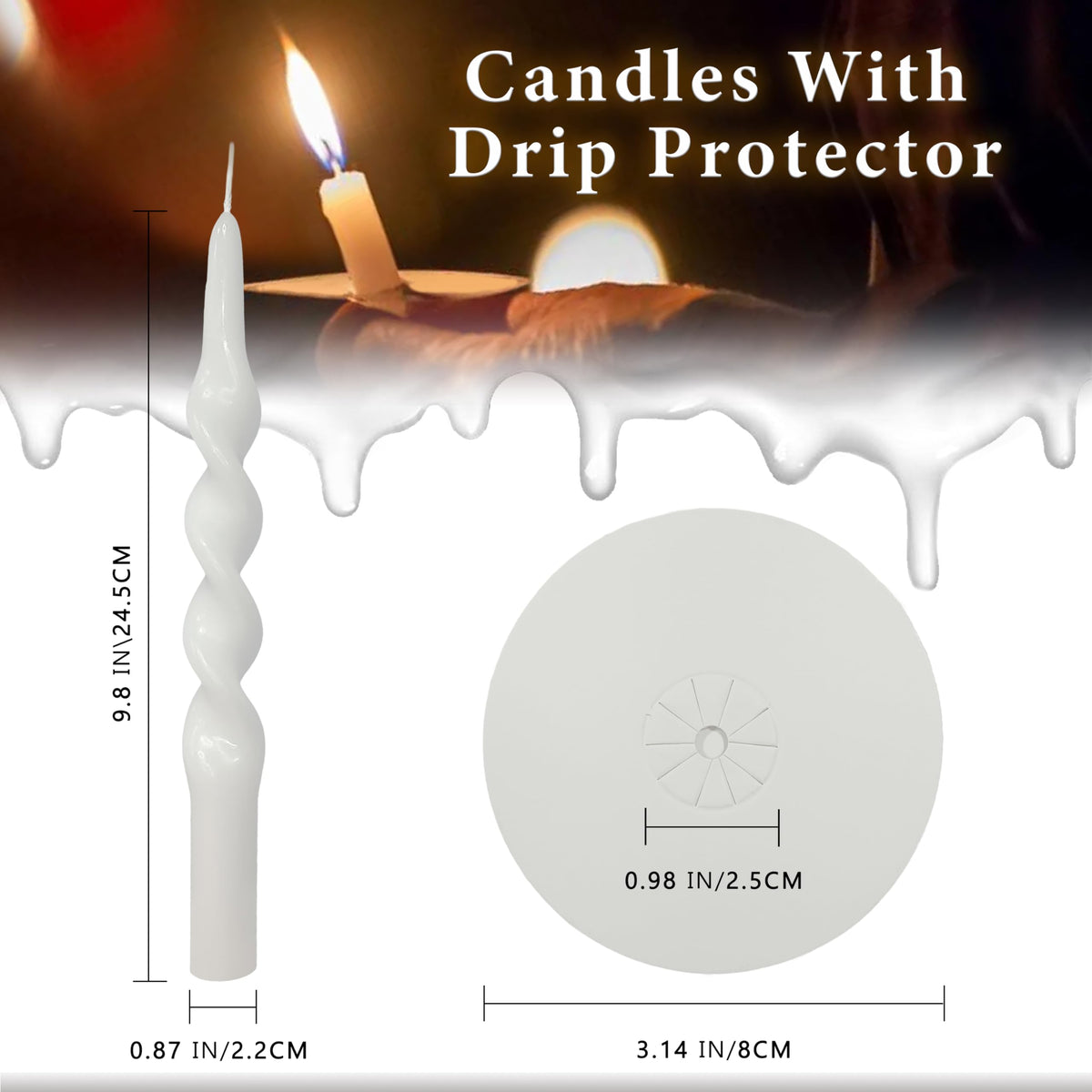 Spiral Taper Candles Twisted Candlesticks Tall White Unscented Smokeless Odorless Candle Sticks with Candle Drip Tray for Home Decoration Holiday Wedding Party