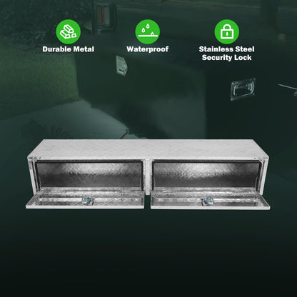 SCITOO 72" Aluminum Diamond Plate Truck Bed Tool Box,Heavy Duty Crossover Storage for Most Full Size Pickups,Lockable Weatherproof Chest,Fits 72"WX16"DX16"H Truck Beds,Easy Access to Load and Unload