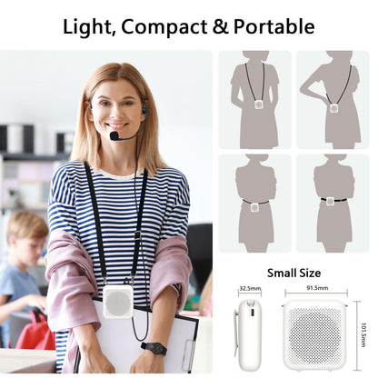 Norwii Bluetooth Voice Amplifier, Power Amplifiers, Portable Mini Wired Microphone Headset for Teacher Classroom & Outdoor Lectures, Teaching, Tour Guides, USB-C Rechargeable - 4000mAh, White