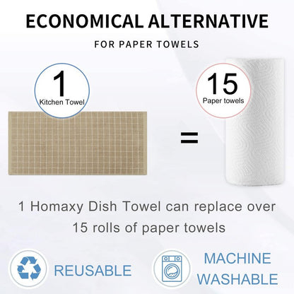 Homaxy 100% Cotton Terry Kitchen Towels(Tan, 13 x 28 inches), Checkered Designed, Soft and Super Absorbent Dish Towels, 4 Pack
