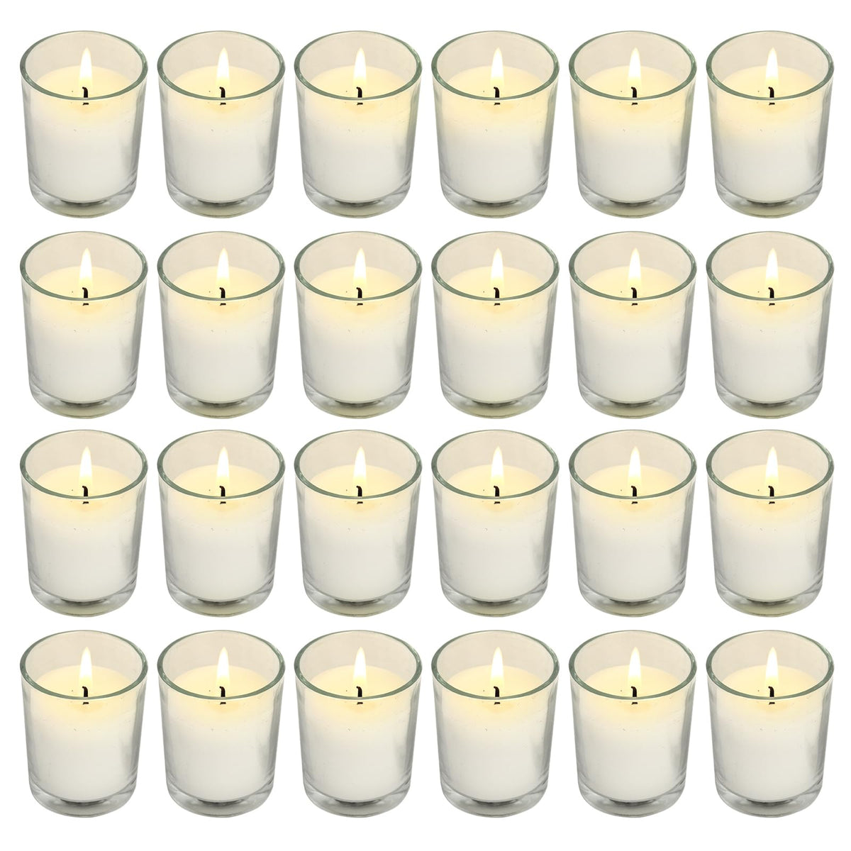 Soft Breeze 24 Pack Ivory Unscented Votive Glass Candles for Wishing, Hydrotherapy, Wedding, Birthday, Holiday, Party