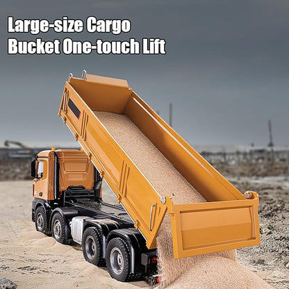 20-Inch Remote Control Dump Truck 12-Channels 1/14 Scale 13 LBS Load Capacity RC Heavy Duty Metal Construction Vehicles Toy for 14y+ Beginners (8-Wheels )
