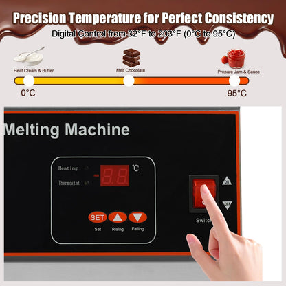 Headery Chocolate Tempering Machine, 26.46 lbs Commercial Chocolate Melting Pot, 500W 32-203°F Stainless Steel Food Warmer with Lid for Chocolate/Milk/Cream Melting and Heating (One Pots)