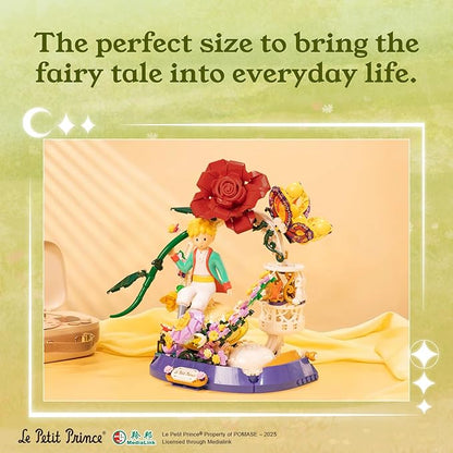 PANTASY The Little Prince Star Garden Building Set - Rotating Pavilion with Red Rose &amp Fox Miniature Planet Scene Interactive Storytelling Toy of Taming and Love Creative Adult &amp Kids Gift