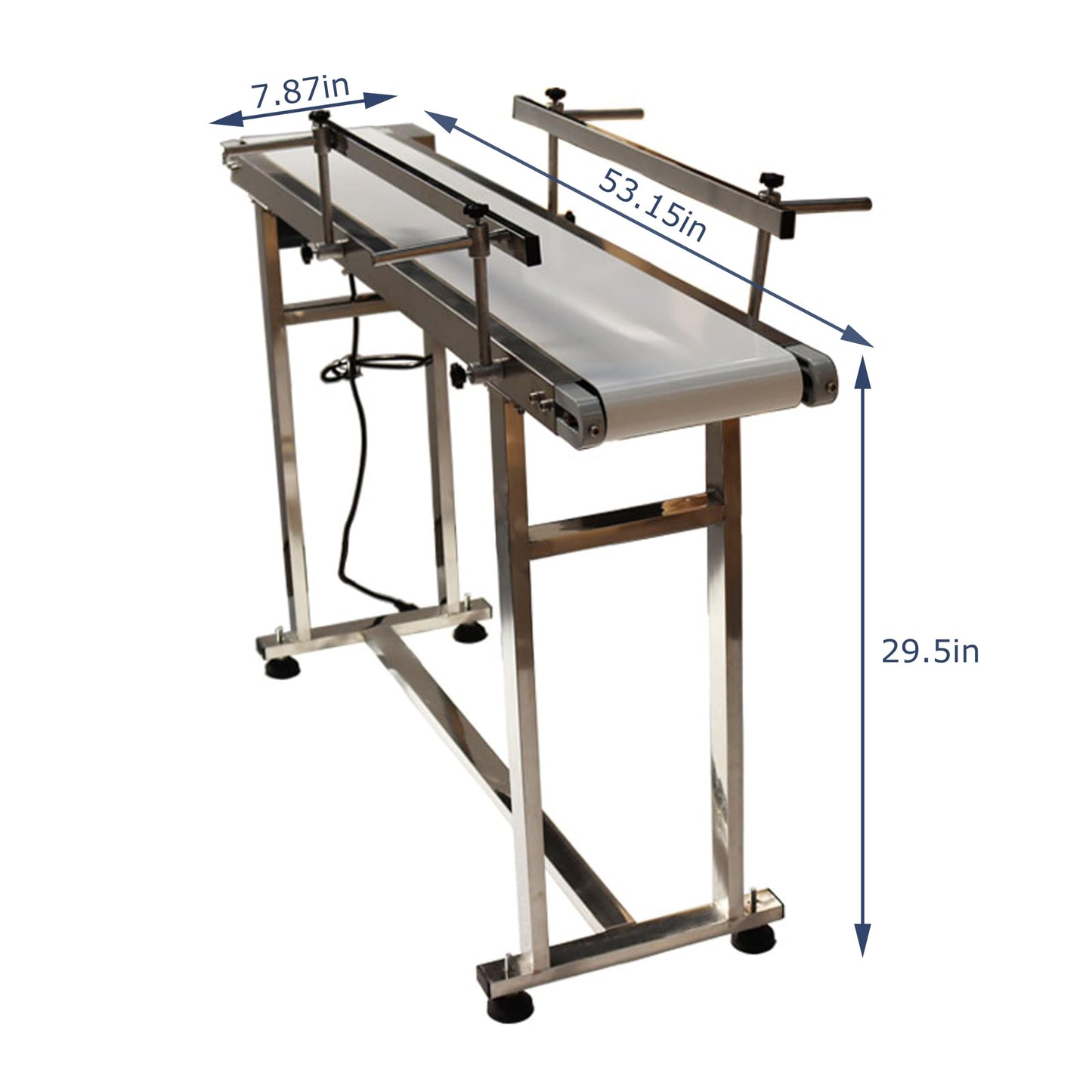 BREVELTION PVC Flat Belt Conveyor Stainless Steel Industrial Transport Conveyor Adjustable Speed Conveyor with Double Guardrails Conveyor Length 53.15inch Width 7.87inch Load 22LBS 60W