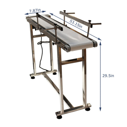 BREVELTION PVC Flat Belt Conveyor Stainless Steel Industrial Transport Conveyor Adjustable Speed Conveyor with Double Guardrails Conveyor Length 53.15inch Width 7.87inch Load 22LBS 60W