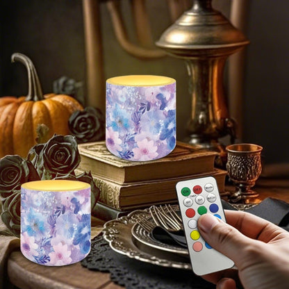 Cozeyat Purple Floral Flameless Candles 4 Pack Battery Operated with Remote Control Timer LED Pillar Candles Waterproof for Indoor Outdoor Home
