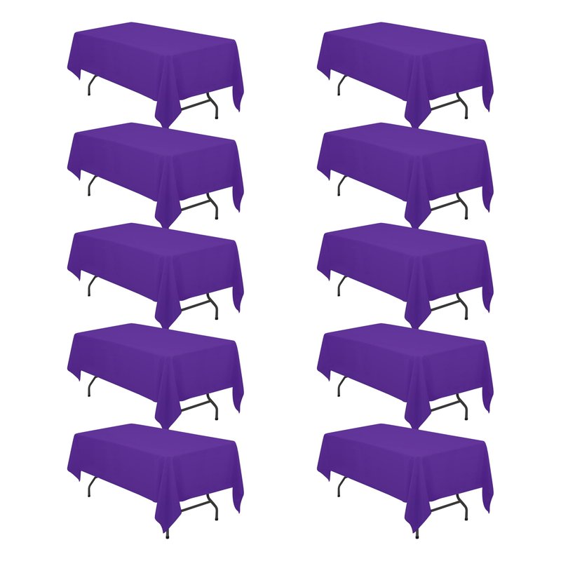 BRILLMAX 10 Pack Purple Tablecloths 60 x 102 Inch for 6ft Rectangle Tables - 150 GSM Polyester Fabric, 15" Standard Drop, Water, Stain & Wrinkle Resistant Cloth Cover for Wedding Dining Buffet