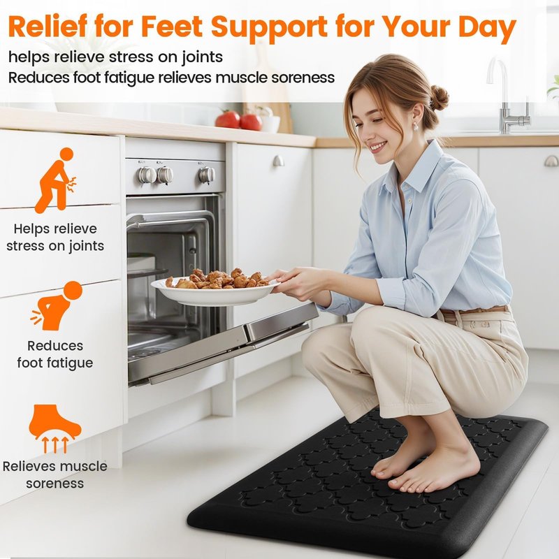 TranquilRelax 4/5 Inch Thick Anti-Fatigue Kitchen Mat Water Resistant Non-Slip Kitchen Floor Mat Ergonomic Comfort Standing Mat for Home Kitchen Office Laundry 17.3"x 24" Black