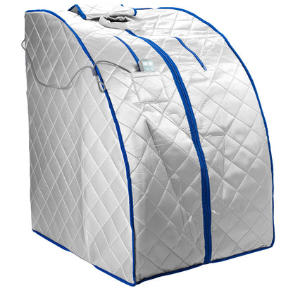 Infrared FAR IR Negative Ion Portable Indoor Personal Spa Sauna by Durherm with Air Ionizer, Heating Foot Pad and Chair, 30 Minutes Timer, Large, Silver