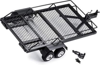 RC Trailer for Hauling Behind Car - Metal Hitch Mount Trailer with 4 Tires Heavy Duty Truck and RC Rock Cars Trailer for 1/18 RC Crawler TRX4M Defender Bronco K10 High Trail F150
