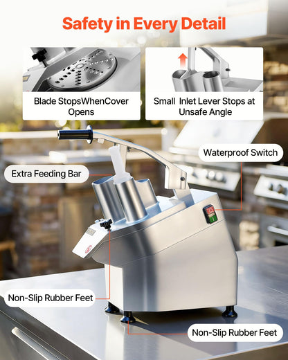 VEVOR Commercial Food Processor 2 Feeding Holes, 550W Electric Vegetable Slicer 1600 RPM, Stainless Steel Vegetable Processor Detachable 6-blades, 3mm/4mm/7mm Shred, 2mm/4mm Slice
