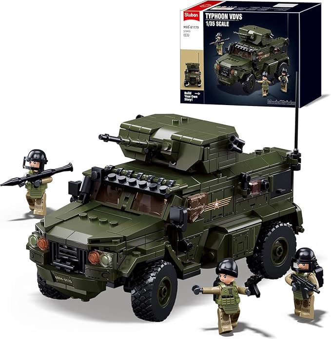 Sluban Military Vehicle Set Building Toy Army Car Military Off-Road Vehicle Model with 4 Soldier Minifigures Gifts for Boys Aged 6-12 Kids Girls Compatible with Lego Military Set 519 PCS