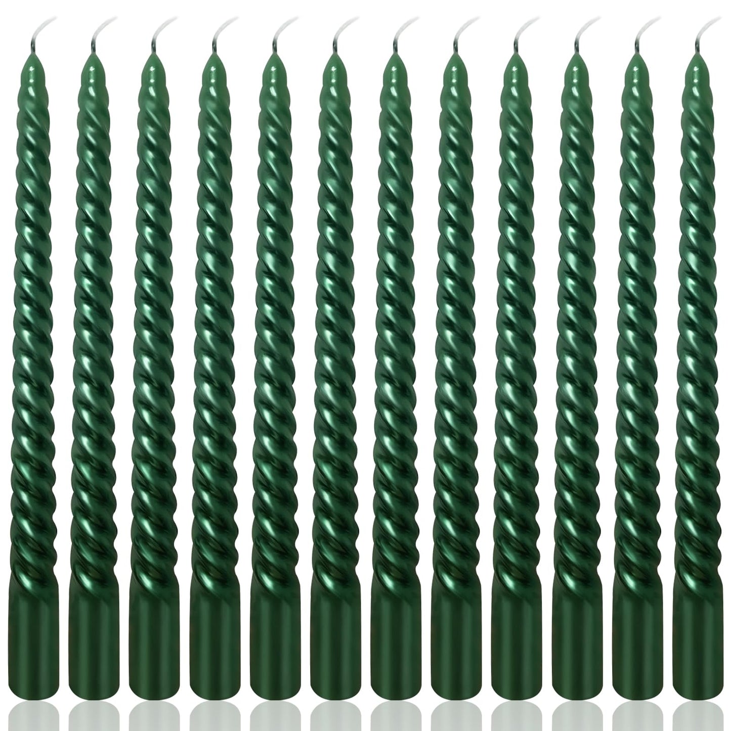 10 Inch Green Spiral Taper Candles Set for Christmas and Spring, Unscented Dripelss Candlesticks for St. Patrick's Day Holiday Party Decoration