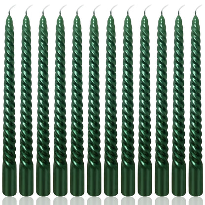 10 Inch Green Spiral Taper Candles Set for Christmas and Spring, Unscented Dripelss Candlesticks for St. Patrick's Day Holiday Party Decoration