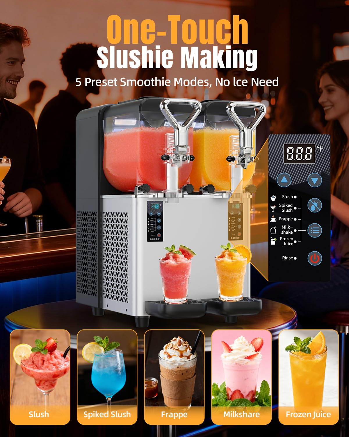 Slushy Machine for Home, 135oz x 2 Tank Slushie Machine for Commercial & Home Use, Margarita Machine with LED Lights 400W Fast Chill & Quiet for Restaurant Bar Cafes Food Truck, No Ice Needed