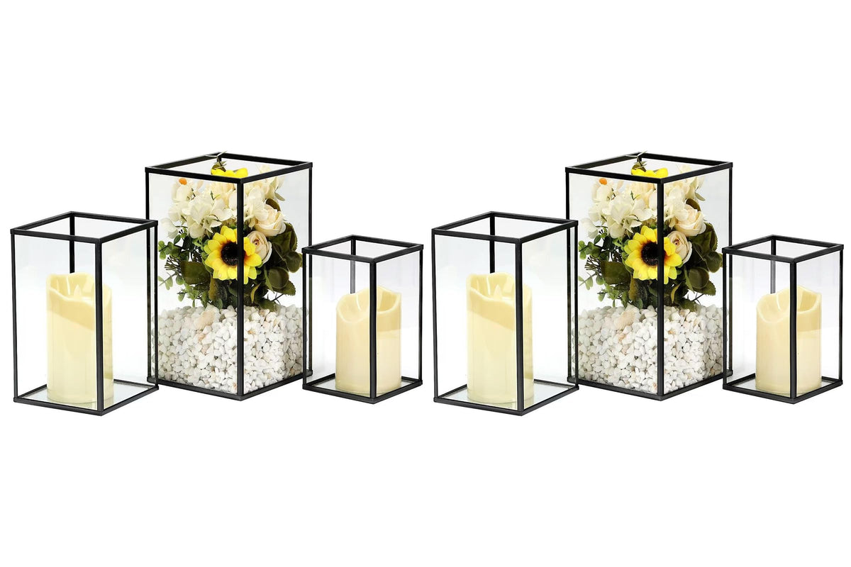 PHOSPHOR Hurricane Glass Candle Holder Set of 6 Pieces Black Hurricane Candleholders for Wedding Party Holiday Birthday Home Decor Lanter