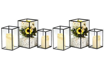 PHOSPHOR Hurricane Glass Candle Holder Set of 6 Pieces Black Hurricane Candleholders for Wedding Party Holiday Birthday Home Decor Lanter