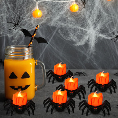 Lasumora Halloween Decorations Tea Lights Candles with 6H Timer, 6 PCS Φ 1.6" H 1.6" Battery Operated Halloween Candles Flameless LED Candle Holders Flickering Table Party Halloween Decor Indoor