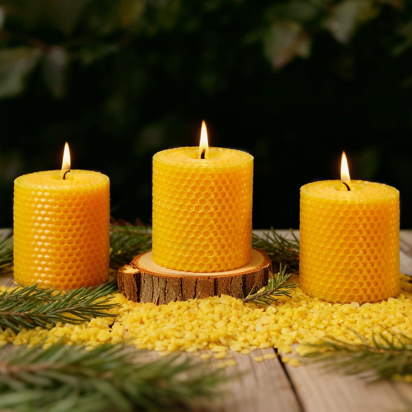 Beeswax Candle Set - 24 Pack 6H Tea Lights + 12 Pack 8H Taper Candles + 3 Pack Pillar Candles | Unscented Dripless Smokeless Clean Burning Long Lasting Candles