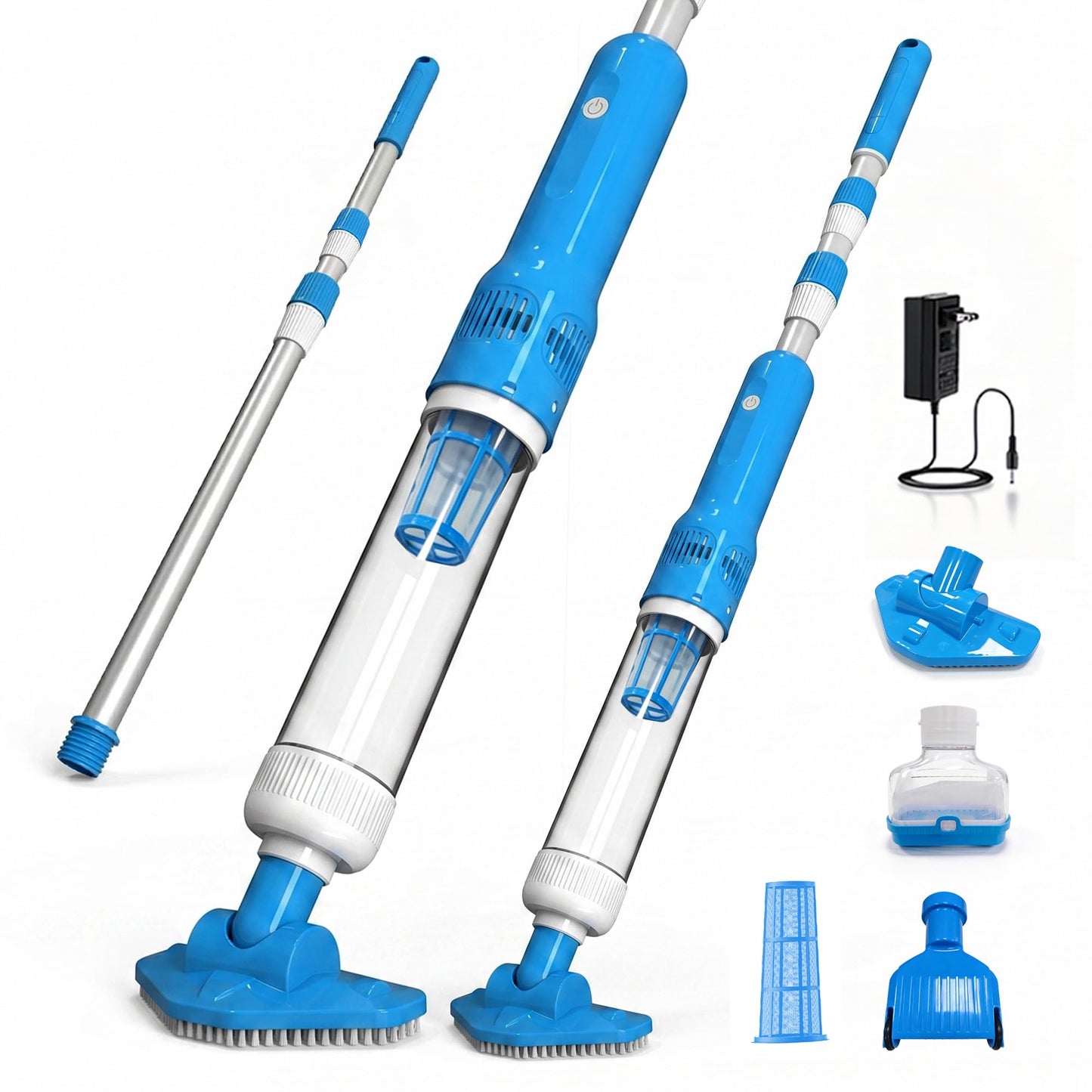 3-in-1 Cordless Pool Vacuum for Above Ground Pool, Handheld Spa Hot Tub Vacuum with 3 Brush Heads, 9.25 GPM Powerful Suction, 70 Mins Running Time, 6.04Ft Max Working Depth, Ideal for Leaves, Debris
