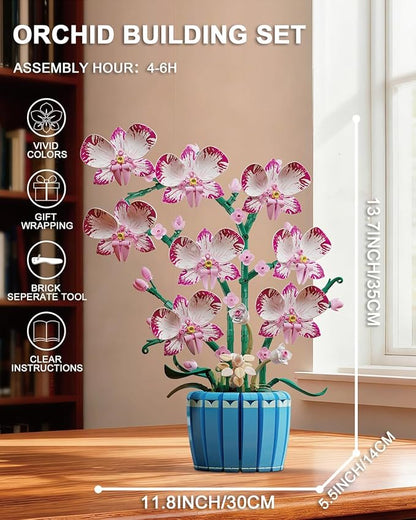 Flowers Botanicals Pink Orchid Building Set - Artificial Flower Building Blocks for Adult Women Indoor Plant Home Decor Bonsai Mother's Day Birthday Gift for Adults Kids Girls 8+ (779 PCS)