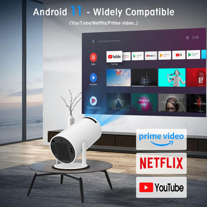Mini Portable Projector, Support 4K 1080P with Dual-Band WIFI6 5G Wireless 5.0 Bluetooth Android 11,160 ANSI,180° Rotatable, Auto Keystone Correction, 35"-130" Screen Video Projector