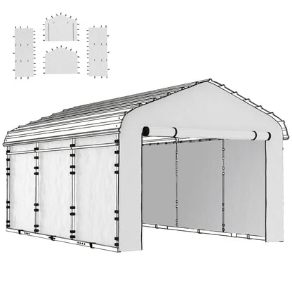 Outsunny Carport Replacement Sidewall Panels Set of 4 for 12' x 20' Carports, UPF50+ Waterproof PE Tarp Replacement Side Wall Cover with Zipper Door, Top Cover and Frame Not Included, White