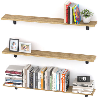 Greaittle 36 Inch Floating Shelves, Set of 3 Long Floating Shelves for Wall Decor, Photos & Display, Natural Wood, Rustic Style (36" x 5.5", Brown)
