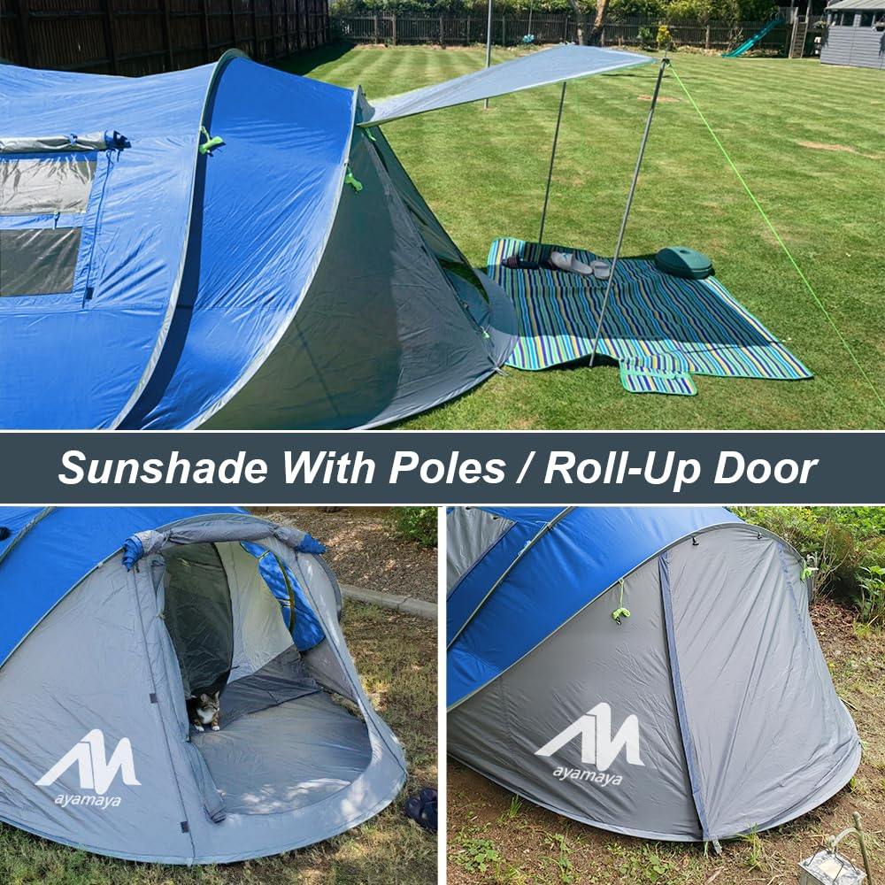 AYAMAYA Pop Up Tent 6 Person Easy Pop Up Tents for Camping with Vestibule, Double Layer Waterproof Instant Setup Popup Tent Big Family Camping Tents Beach Pop-up Tent Space for 2/3/4/5/6 People Man