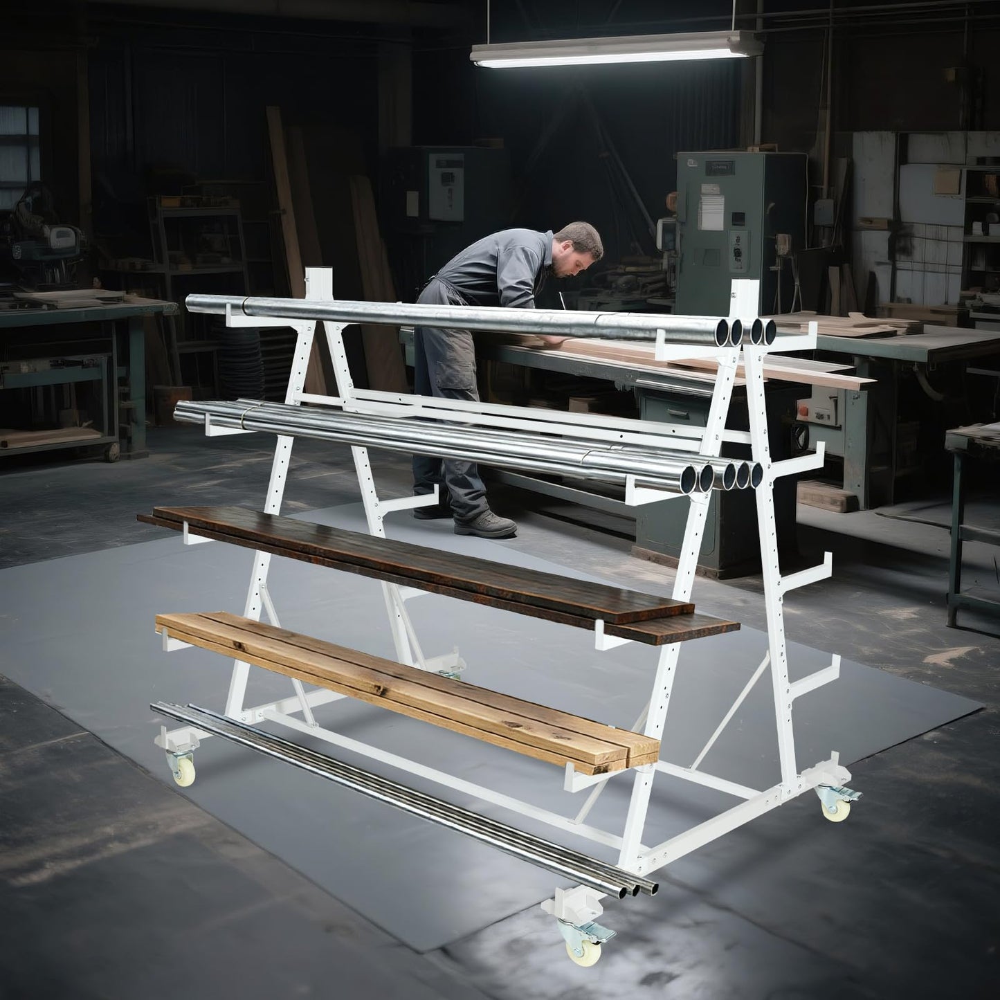 YeeJinHong Conduit Pipe Rack Storage with Wheels, 5-Tier Heavy Duty Horizontal Pipe Storage Rack, Industrial Rolling Steel Cart for Garage & Warehouse, 2000 lbs Capacity, 56" x 44" x 52", Casters