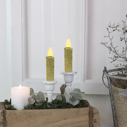 CVHOMEDECO. Glitter Flameless Candles Flickering Battery Operated LED Taper Candles with Timer for Home, Wedding, Halloween, Christmas Decor. Gold, 4-3/4 Inch, Set of 3