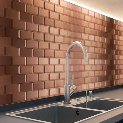 Art3d 100 Pcs Peel and Stick Backsplash Tiles, 3D Textured Metal Stick On Subway Wall Tiles for Kitchen Back Splashes, Bathroom, Laundry Room, 3 x 6 Inch, Copper (Pack of 2)