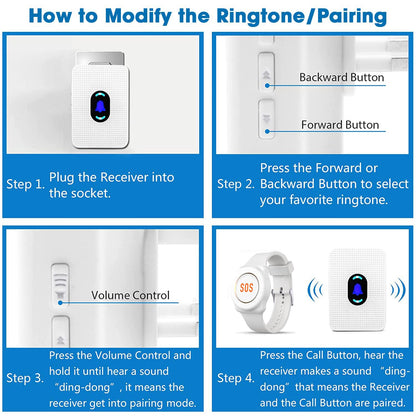 Daytech Wireless Caregiver Pager Call Button for Elderly at Home, Alert Button for Seniors, Emergency Watch for Disabled Patient, Caregiver Alert System with 3 Receiver, Medical Help Button