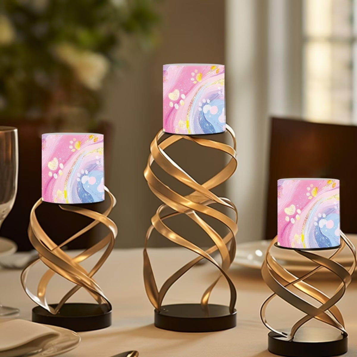 Cozeyat Pink Blue Marble Flameless Candles 4 Pack Battery Operated with Remote Control Timer LED Pillar Candles Waterproof for Indoor Outdoor Decor