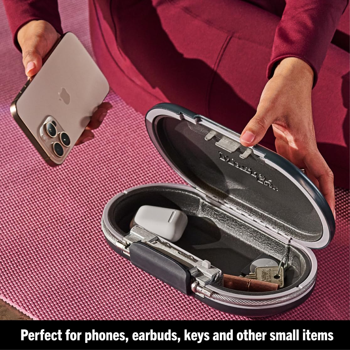 Master Lock Portable Small Lock Box, Set Your Own Combination Lock Portable Safe, Personal Travel Safe, 5900D, Gunmetal Grey