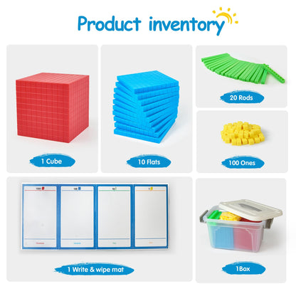XYGROOW Math Manipulatives for Kids Aged 3+.Base Ten Blocks with Place Value Chart - Plastic Math Cubes to Help Educate Kindergarten Teachers.133 PCS